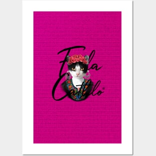 Mex Pink TXB back Cat Frida Cathlo version of - Frida Kahlo Posters and Art